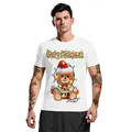 White Christmas T-shirt featuring festive teddy bear with lights and Merry Christmas print - Christmas Teddy Bear-White (SB129-9004)
