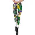 Legging femme motif masque Mardi Gras 3D en violet, vert et doré, coupe sport ajustée - Style Thème Mardi Gras (KDK2034)