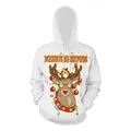 Felpa bianca natalizia con renna stile pixel punk e scritta Merry Christmas - Stile Renna con Occhiali da Sole Bianco (SB101-068)