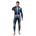 Body pour hommes avec imprimé squelette bleu à rayons X sur tissu noir extensible - S / Style Squelette Rayons X Bleu (B142-104)