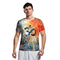 T-shirt estiva da uomo con stampa 3D digitale del simbolo Om e motivo mandala solare - L / Stampa Mandala Blu Arancio