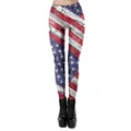 Slim fit women's American flag leggings with vintage wood grain pattern on white background - S / Vintage Wood Grain Stars Stripes Style (KDK2057)