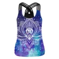 Women's galaxy print cross back tank top with white mandala and eye totem graphic - Starry Mandala Style (B104-070)