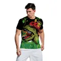 Men's T-shirt with green dinosaur beer print for Saint Patrick's Day party outfits - Dinosaur Beer Pattern (B129-9139)