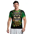 Heren T-shirt voor St. Patrick's Day met bebaarde schedel en groene hoge hoed print - S / Schedel Pijp Patroon (B129-9227)