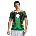 3D St. Patrick's Day T-shirt met groene ruitjesgilet en klaverstrikje voor heren - S / Geruite Pakvest Patroon (B129-9313)