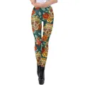 Legging femme avec imprimé 3D tête de mort mexicaine et fleurs bleu sarcelle - S / Style Tête de Mort en Sucre Jour des Morts (KDK2038)