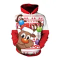 Kerst hoodie met feestelijk rood en wit patchwork en vrolijke grafische print - L / Rood Wit Kleurblok Schattig Rendier