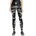Black high-waist yoga leggings with white gothic Ouija board text and skull prints - Ouija Board Gothic Style Print (KYK1222)