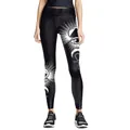 Women's high waist black leggings with white mystic pattern for gym and yoga wear - Ankh Cross Mystic Print (KYK1223)