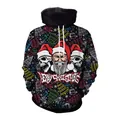 Donkere kersthoodie met boze kerstman, schedels en metal-stijl Merry Christmas tekst - M / Skelet Kerstman Stijl (SB101-099)