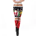 Women's Christmas leggings featuring Santa and reindeer prints with a high waist fit - S / Santa Elf Brick Wall Print Style (SKDK139)