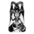 Women's black gothic tank top with 3D Baphomet print and cross back straps - S / Baphomet Occult Style (B104-074)