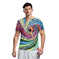 Heren T-shirt met regenboog wervelprint en duiker silhouet in levendige 3D kleuren - S / Meerkleurige Vortex Stijl (B129-9147)