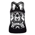 Black criss-cross back tank top featuring white mystical 3D graphics and sun moon print - S / Magical Babe Occult Style (B104-077)