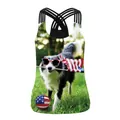 Canotta donna con stampa Border Collie e bandiera con spalline incrociate sul retro - S / Stile Cane Pastore Bandiera USA (B104-078)