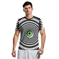 Heren T-shirt met abstracte 3D-oogopdruk en zwart-wit geometrisch ruitpatroon - Zwart-Wit Geometrisch Groen Oog (B129-9148)