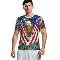 Short sleeve T-shirt with American Eagle and USA flag print design on white fabric - Spreading Wings Eagle Flag (B129-9166)