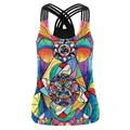 Women's 3D geometric floral print tank top with black criss-cross back straps - Kaleidoscope Geometric Style (B104-072)
