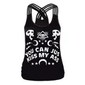 Women black criss-cross back tank top with 3D digital skull and occult symbol print - Skull All-Seeing Eye Slogan Style (B104-075)