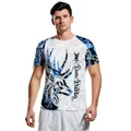 Heren T-shirt in wit met blauwe camouflage hertenprint en Deer Hunting tekst opdruk - S / Blauw & Wit Tak Herten Jacht (B129-9156)