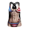 Canotta sexy con stampa digitale bikini 3D e spalline incrociate per donne estate - S / Stile Addominali Bandiera Americana (B104-163)
