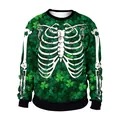 St. Patrick's Day Sweatshirt in Grün mit Kleeblatt-Muster und Skelett-Brustkorb-Druck - M / Grüner Kleeblatt-Skelett-Druck(B102-085)