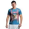 Men's blue American Independence Day t-shirt featuring bald eagle with top hat graphics - Stars And Stripes Suspenders Eagle (B129-9094)