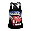 Slim fit black tank top with patriotic American flag lip print and strappy back detail - Liquid Lips AMERICA Style (B104-181)