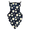 Détail du cache-col à boucles d'oreilles avec motifs de marguerites blanches sur tissu bleu - Style Petite Marguerite Bleu Profond (B182-019)