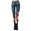 Women's tight Christmas leggings in navy blue featuring Santa and reindeer festive prints - S / Navy Blue Cartoon Christmas Elements Style (SKDK127)