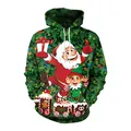 Sudadera navideña con estampado de Papá Noel y tren de jengibre sobre fondo verde de hojas - Estilo Elfo Árbol de Navidad Verde (SB101-094)