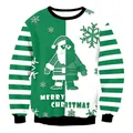 Green and white patchwork Christmas sweatshirt with Santa Claus print and striped sleeves - S / Green White Patchwork Santa Print (SWYS070)
