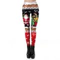 Women's stretch leggings featuring festive Santa Claus and Christmas tree prints - S / Santa Claus Elf Fence Brick Wall Pattern (SKDK139)