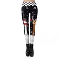 Women's black Christmas leggings featuring snowman and reindeer print with scale details - Black Christmas Snowman Reindeer Scale Pattern (SKDK140)