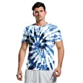 Herren Sommer T-Shirt mit lebhaftem blau-weißem Spiral-Batik-Druck und Rundhals - S / Blau-weißes Spiral-Batik-Stil (B129-9184)