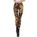 Steampunk leggings with mechanical gear print and industrial metallic bronze finish - S / Bronze Mechanical Gear Style (KDK2088)