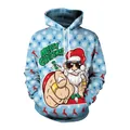 Sky blue Christmas hoodie for men with Santa Claus and reindeer patterns - Sky Blue Santa