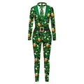Green St. Patrick's Day jumpsuit with leprechaun and gold coin prints for adults - S / Green Holiday Figure Print (B142-199)