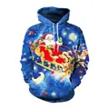Christmas hoodie with flying Santa and reindeer print over navy starry night - Dark Blue Christmas Sleigh