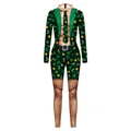 Men's St. Patrick's Day bodysuit with shamrock print and realistic muscle pattern - S / Men Shamrock Muscle Print (B142-200)
