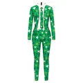 Women's St. Patrick's Day slim fit green suit with white shamrock leaf prints - S / Green Shamrock Suit (B142-201)