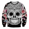 Sweatshirt mit 3D-Totenkopf-Digitaldruck, rosa Rosen und Schmetterlingen in Schwarz - M / Zuckerschädel Blumen Stil (WYS1177)