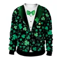 St. Patrick's Day Sweatshirt mit grünem Kleeblatt-Anzugdruck und 3D-Fliege - M / Schwarzer Anzug Kleeblatt Druck(B102-066)