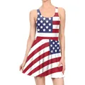 Slim fit sleeveless A-line dress with vintage American flag digital print pattern - S / Classic Distressed Flag Style (TLY1141)