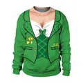 Felpa di San Patrizio con stampa 3D di abito e scritta Kiss Me I'm Irish verde - Stampa Completo Verde con Pizzo(B102-080)