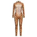 Slim fit giraffe print bodysuit featuring realistic 3D muscle digital printing for costumes - Male 3D Muscle Giraffe (B142-179)