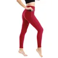 Leggings yoga push-up rossi a vita alta con trama a nido d'ape e tasche - Rosso
