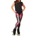 Detail der High-Stretch-Leggings mit rot-schwarzem 3D-Totenkopf-Rüstungs-Digitaldruck - S / Rot-Schwarz Rüstung (KDK1506)