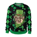 Felpa di San Patrizio con carlino, cappello da leprechaun e maniche con motivo argyle - Stampa Carlino con Cappello da Leprechaun(B102-082)